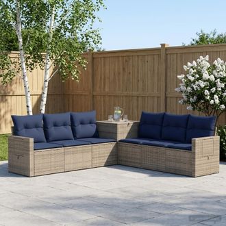 vidaXL Vidaxl Set Di Divani 7 Pz Grigio E Blu Navy Rattan Sintetico E Acciaio