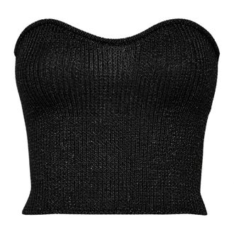 Simona Corsellini Sleeveless Tops, female, Black, Size: S Top cropped in maglia a costina lurex