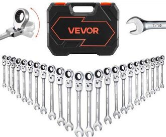 OEM Juego De Llaves De Trinquete 24 Unidades, Llaves Combinadas Con Carraca, Cabezas Flexibles, Sae Y M&eacute;trica, Con Estuche De Almacenamiento, Para Bricola