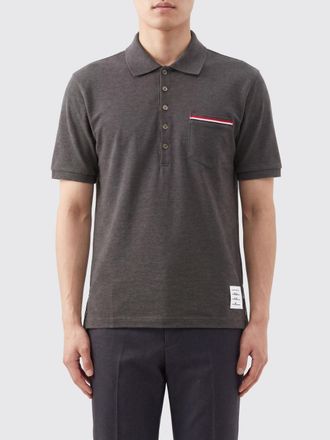 Thom Browne Short-Sleeved Polo Shirt in Piqu&eacute; Cotton with 4-Bar Logo