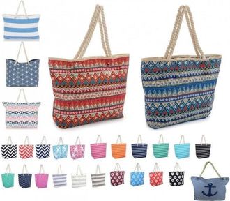 Trade Shop Trade Shop - Borsa Da Spiaggia 47x32cm Casual Manici Tela Retro Vintage Azteco Righe Scuola