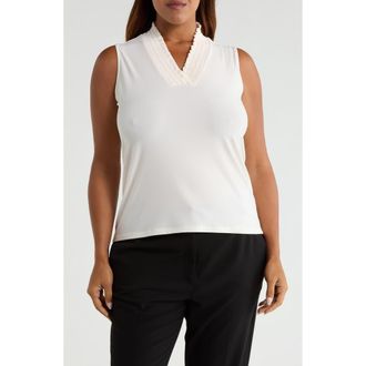 Anne Klein Smocked V-Neck Tank in White Dove at Nordstrom, Size 3X