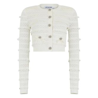 Self Portrait Cardigans, female, White, Size: S Pointelle-knit Cardigan