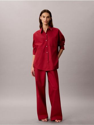 Calvin Klein Womens Cotton Poplin Sleep Pants - Red - XL