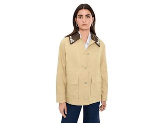 Avec Les Filles Barn Jacket With Embellished Collar Womens Jacket Light Camel : LG, Cotton/Down/Lyocell