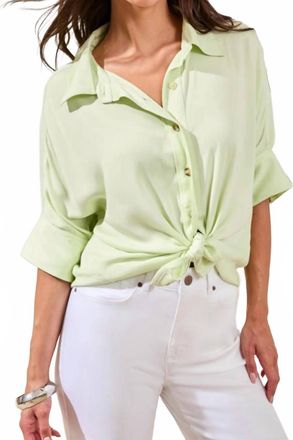 Tribal Button Front Top With Elbow Length Sleeves In Lime Cream