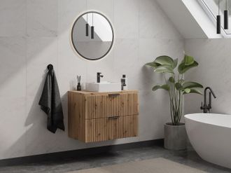 Vente-Unique Mobile sotto lavabo sospeso con scanalature con piano di appoggio L80 cm Naturale chiaro - ZEVARA