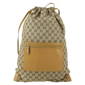 Gucci Drawstring Gg Canvas Beige Canvas Backpack Bag (Pre-Owned)