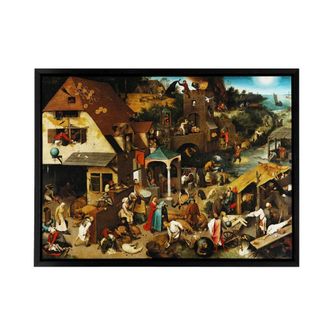 Artery8 Pieter Bruegel The Elder Dutch Proverbs Framed Canvas Wall Art Print | Size: W24 x H32