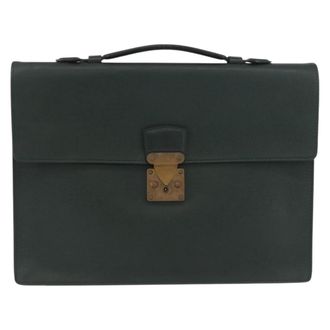 Louis Vuitton Serviette Kourad Briefcase Taiga Leather Green Leather Handbag (Pre-Owned)