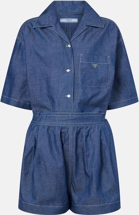 Prada Cotton and linen chambray romper
