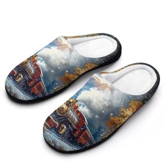 Generic Steam Train Old Engine Womens Slippers Warm House Slippers Indoor House Shoes with Anti-Skid Rubber Sole