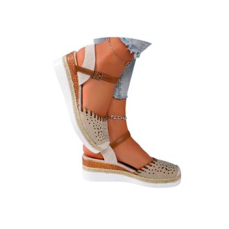 Generic Womens Closed Toe Espadrilles Sandals Summer Wide Fit Wedge Ankle Strap Sandal Non-slip Platform Shoes Comfortable Elegant Low Heels Walking Slippers 