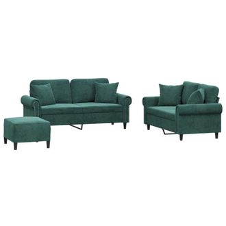 vidaXL Juego De Sof&aacute;s Con Cojines 3 Piezas Terciopelo Verde Oscuro