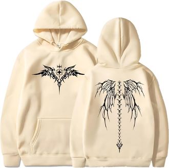 Generic Wings Print Zipper Hoodie Men Women Gothic Zip Up Jacket Hoodies Casual Sweatshirt Coat Streetwear Winter Autumn Beige