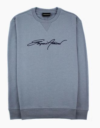 Emporio Armani Mens Emporio Armani Embroidered Signature Logo Sweatshirt Grigio 668 - Grey - Size: 42