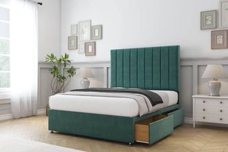 Comfort Beds Tokyo Plush Divan Base 2 Drawers - 54 Headboard in Emerald | Size: Single