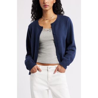 BP. Crewneck Cotton Blend Cardigan in Navy Iris at Nordstrom, Size Xx-Small