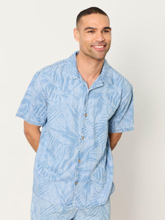 Fat Face FatFace Chambray Blue Short Sleeve Relaxed Fit Jungle Chambray Shirt