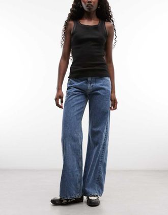 Weekday Paz jeans a gamba larga vita media blu