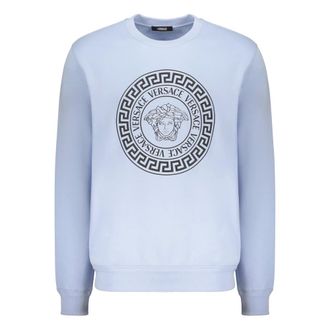 Versace Sweatshirts, male, Blue, Size: XL Ribbed Cotton Sweatshirt with Front Logo