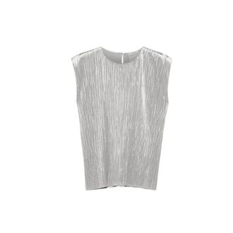 Forte_Forte Pliss&eacute; Top - Dames - Tops - Grijs - Maat: XS Poliester