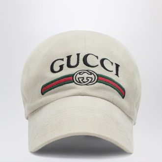 Gucci Cappellino da baseball con ricamo logo in cotone beige
