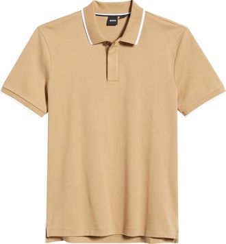 BOSS Parlay Tipped Cotton Polo in Medium Beige at Nordstrom, Size Xx-Large