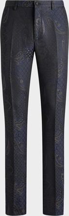 Etro Mens Paisley Jacquard Flat-Front Trousers