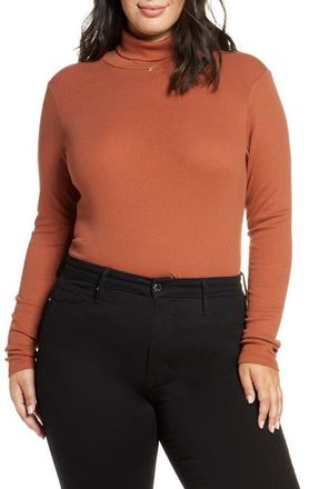 BP. Turtleneck Ribbed Top in Rust Sequoia at Nordstrom, Size 2X
