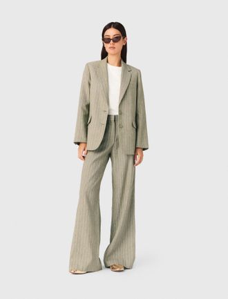 Maje Linen-blend Suit Trousers - Khaki - Maje