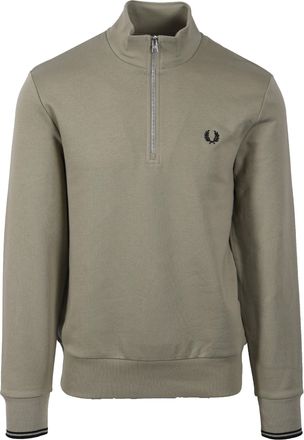 Fred Perry Mens HALF ZIP SWEATSHIRT SEAGRASS/BLACK - Green Cotton - Size X-Large