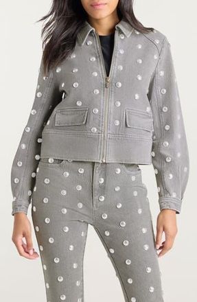 Cinq &agrave; Sept Harriet Studded Denim Jacket in Lune/Silver at Nordstrom Rack, Size X-Small