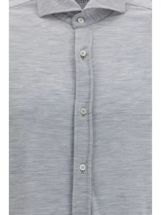Brunello Cucinelli Mens Shirt Silk-Cotton Jersey Pearl