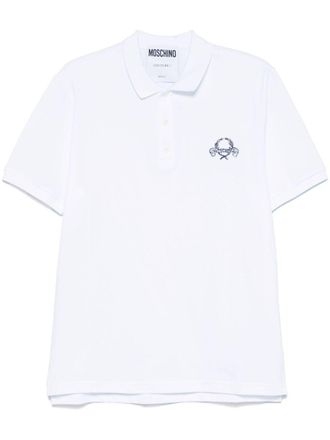 Moschino Signature Teddy Bear Motif White Polo Shirt