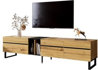 OEM Mobile Tv Basso Moderno Da 180 Cm Con Vano A Ribalta, Ripiani A Giorno E Doppie Ante - Mobile Tv Minimalista Utilizzabile Come Credenza, Mobile Tv E M