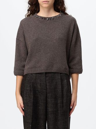 Liviana Conti Maglia girocollo in lana e cashmere con applicazione di cristalli
