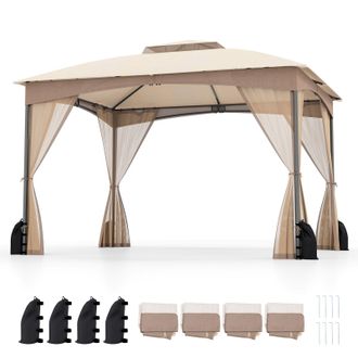 Costway Costway 365 x 300 cm Patio Gazebo Soft Top Double Roof Canopy w/4 Sandbags in Beige