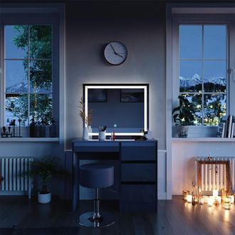 Vicco Tocador Sherry, Antracita, 90 Cm Con Espejo Led Y Taburete