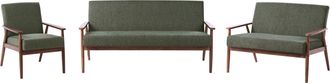 Beliani Conjunto De Sala De Estar Retro Sof&aacute; 3 Plazas Sof&aacute; 2 Plazas Y Sill&oacute;n Tapizado De Poli&eacute;ster Estructura De Madera Verde Y Marr&oacute;n Oscuro Esrum