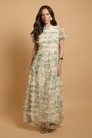 Oasis Womens Trailing Bloom Tiered Mesh Maxi Dress - Multicolour - Size 10 UK