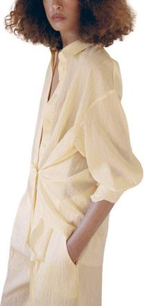 Mango Limonce Side Tie Button-Up Shirt in Yellow at Nordstrom, Size 8