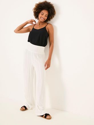 Fat Face FatFace White Shirred Palazzo Wide Leg Trousers