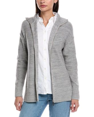 Lafayette 148 New York Zip Front Relaxed Wool, Silk, & Linen-Blend Cardigan