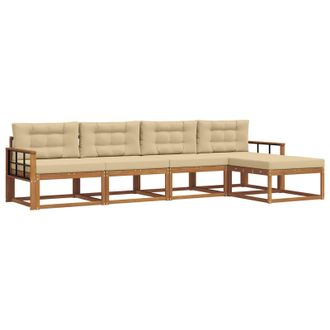 vidaXL Conjunto De Sof&aacute;s De Exterior Con Coj&iacute;n 5 Pcs Natural Y Beige Vidaxl