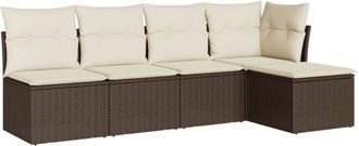 vidaXL Set Comedor De Jard&iacute;n 5 Piezas Y Cojines Rat&aacute;n Sint&eacute;tico Marr&oacute;n Vidaxl