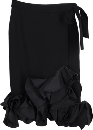 Victoria Beckham Ruffled Hem Midi Skirt in Black Wool