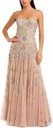 Mac Duggal Strapless Sweetheart Embellished Net Gown in Light Rose at Nordstrom, Size 10