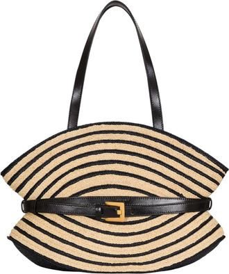 Balmain Medium Shuffle bag in smooth leather and two-tone raffia in Beige at Nordstrom