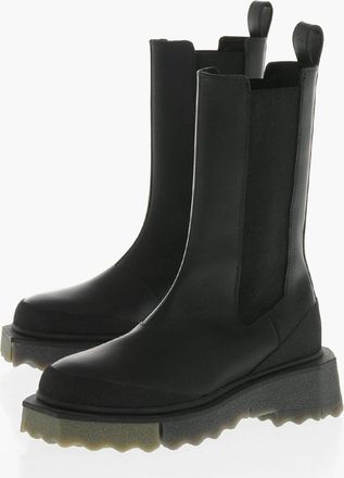 Off-white Stivaletti Chelsea in Pelle con Suola Effetto Spugna Off-White